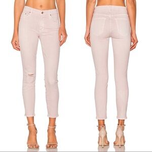 MOTHER The Looker Crop Distressed Jeans in Pastel Blush Pink (Size 26)